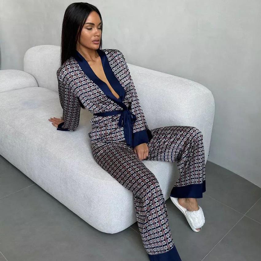 European and American spring and summer new fashion printing comfortable long-sleeved trousers women's pajamas set loungewear