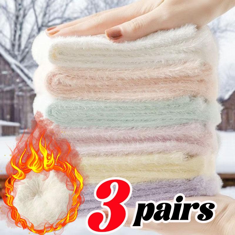 Socken Samt Harajuku Damen für Plüsch Winter und Plüsch Schlaf Verdicken Nerz Gemütlich Samt Koralle Thermisch Boden Herbst Mid-Tube Socken