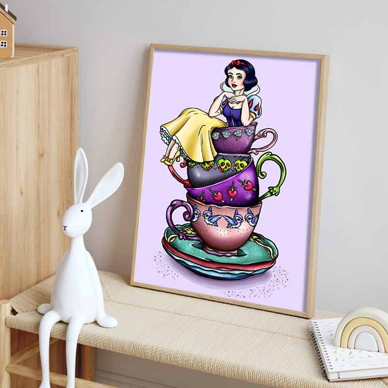 Disney Diamond Painting Snow White Teacup Stacking Trendy Illustration 5D Diamond Painting Art Embroidery Cross-stitch Room Decoration