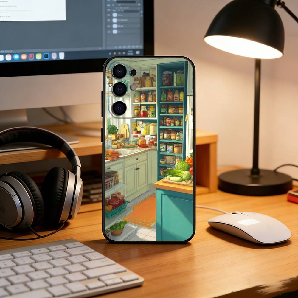 Cute anime kitchen pattern Phone Case For Samsung S25,S24,S21,S22,S23,S30,Ultra,S20,Plus,Fe,Lite,Note,10,Black Cover