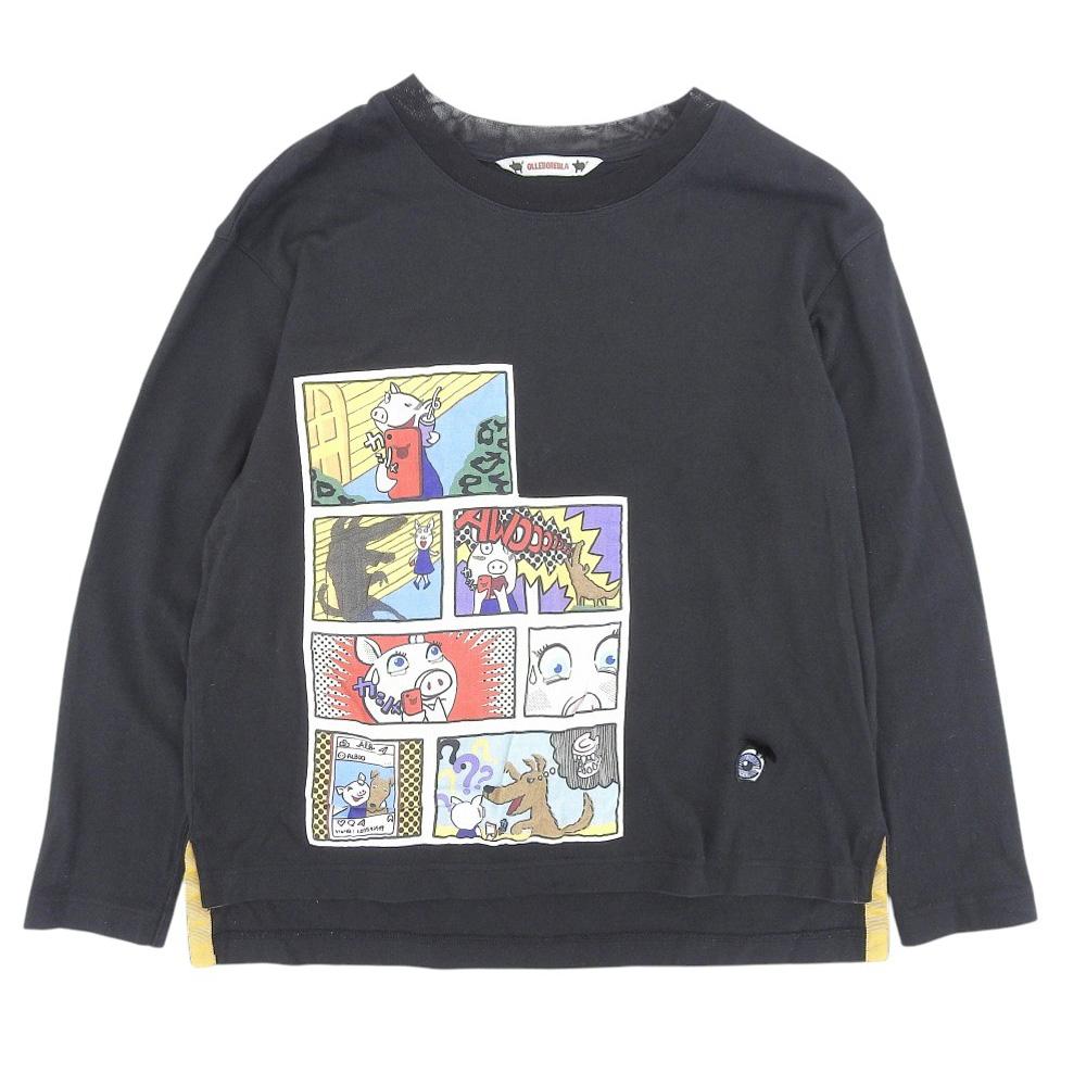 OLLEBOREBLA Cotton Comic Pattern Long Sleeve T-Shirt Top for Women, Black tops ― blackUsed