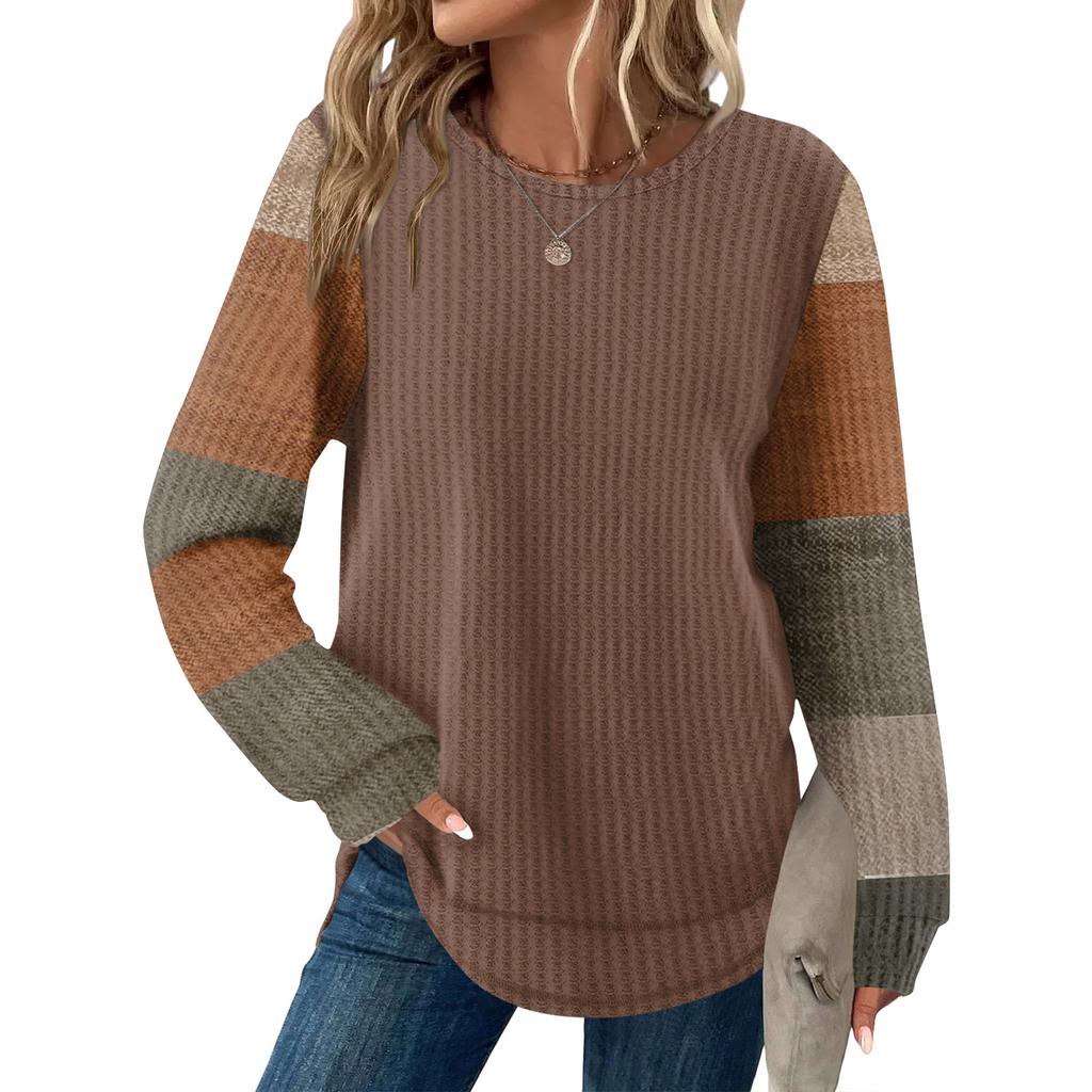 Women's Plaid Print Round Neck Long Sleeve Casual Loose Top