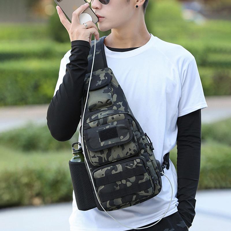 Sac de poitrine USB pour camping, sac à dos Molle, sac messager tactique, ceinture, sac à bandoulière pour chasse en plein air, pêche, escalade