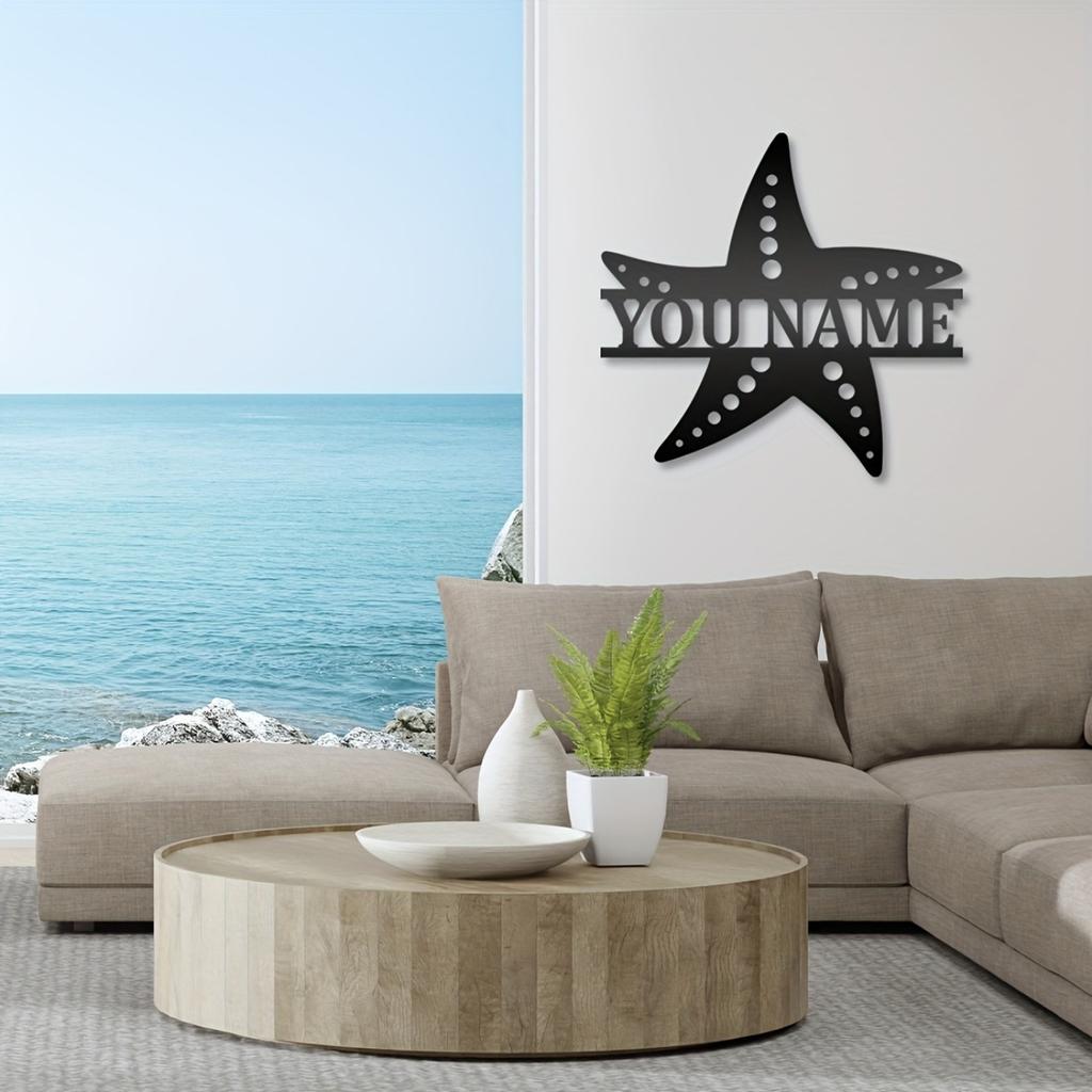 Custom Starfish Metal Wall Art Laser Cut Name Plaque Iron Home Decor Seahorse Gift