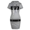 Women Fashion Bodycon Short Dress Casual Short Sleeve Hoodie with Letter Pattern Drawstring Zipper Hoody