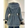 Womens Oversized Faux Denim Sherpa Lined Hooded Jacket 2026 Casual Workwear Outerwear