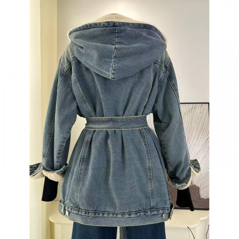 Womens Oversized Faux Denim Sherpa Lined Hooded Jacket 2026 Casual Workwear Outerwear