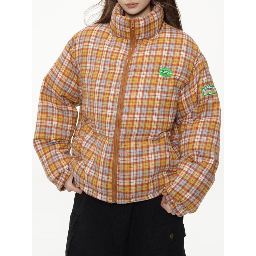 Beast Street Campus Style Karomuster Daunenjacke für Jugendliche - Winter Unisex Stehkragen Dicke Baumwolle MY039