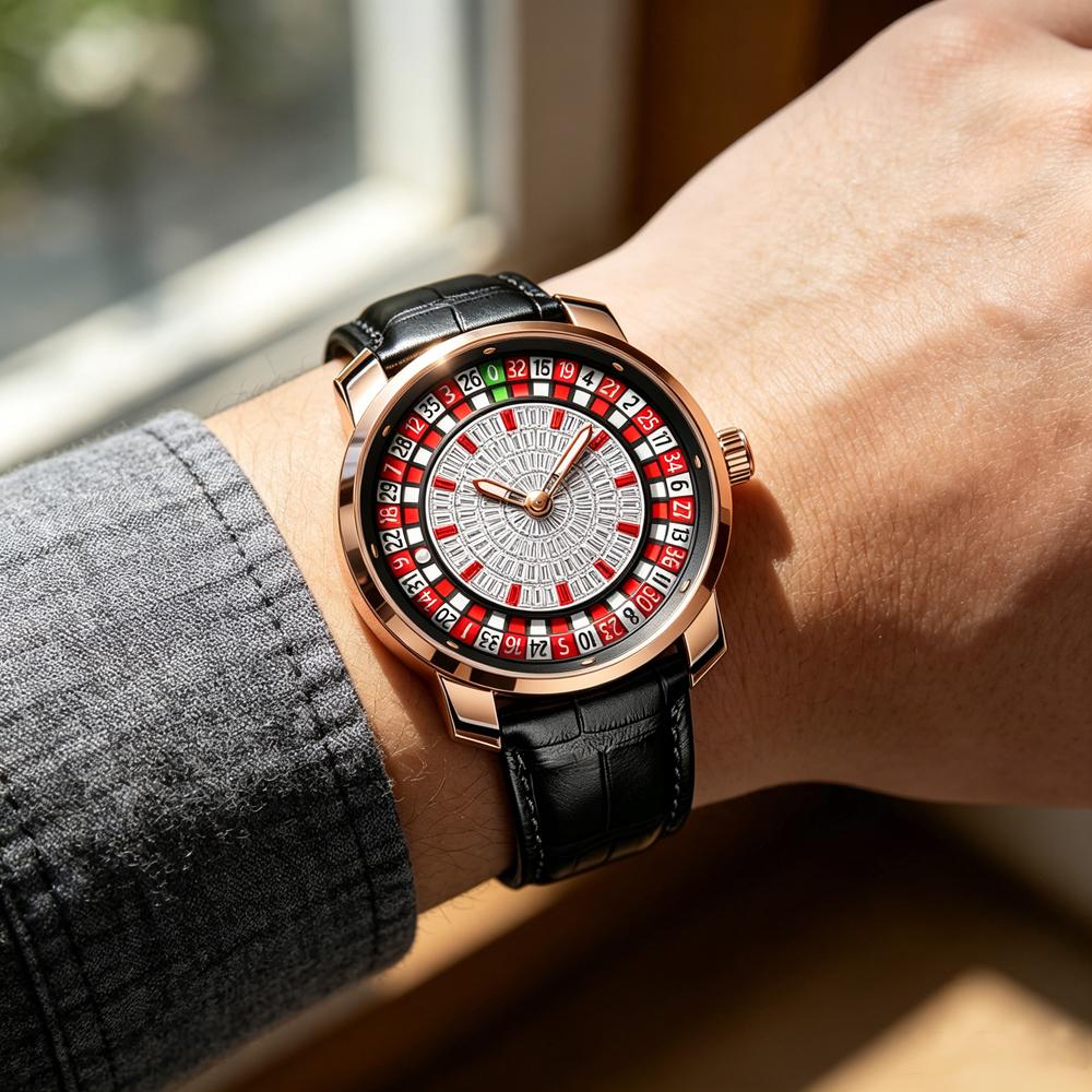AILANG Herren Vollautomatische Mechanische Uhr Rad Rad Rad Glücksrad Herrenuhr Lederarmband