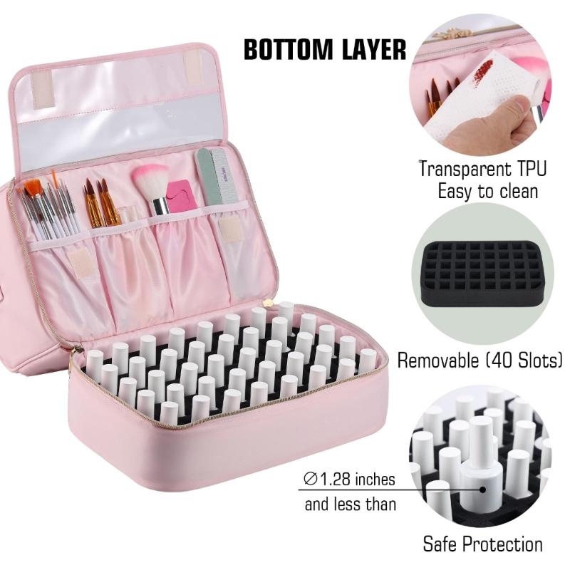 Portable Nail Varnish Organizers Bag Double Handles Adjustable Strap Waterproof Polyester Makeup Storage Case 30x22x25cm