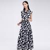 Women's Lapel Polka Dot Sleeveless Long Dress