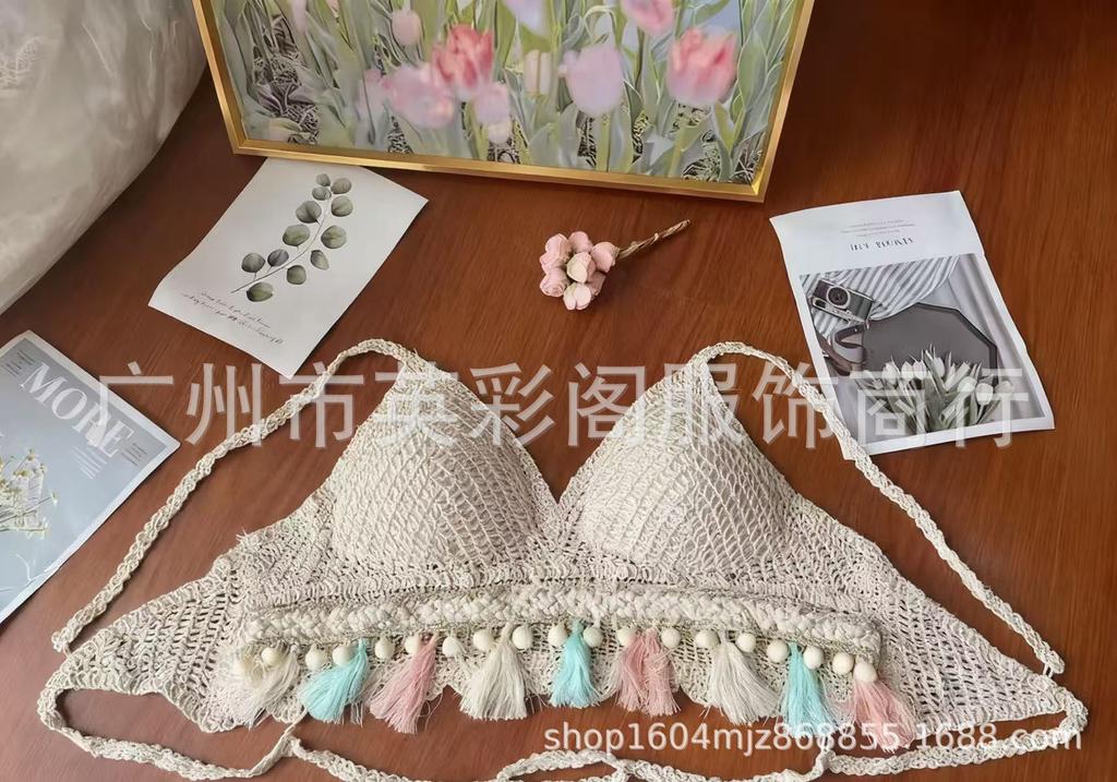 Seaside vacation new sexy vacation top lace-up knitted suspender beach hollow backless tube top short vest