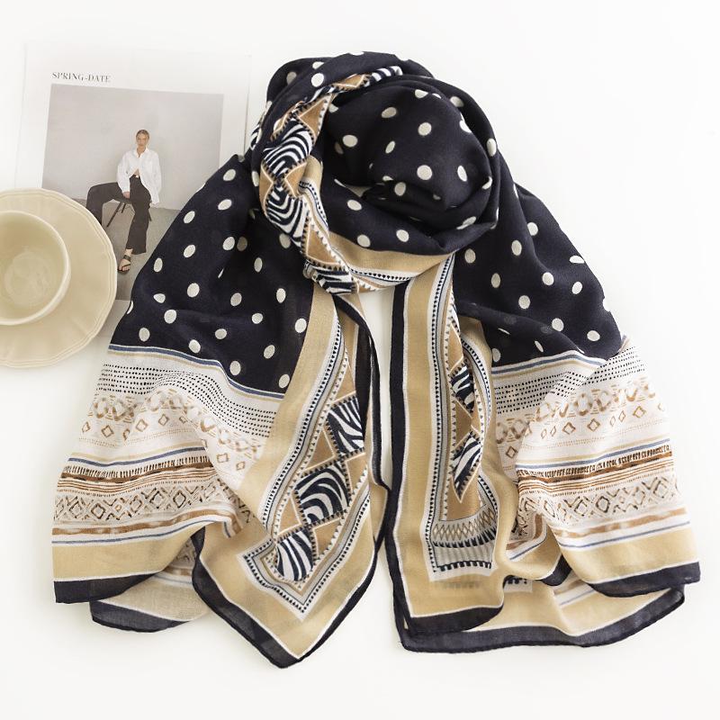 Geometric printing polka dot simulation silk scarf women's simple fashion lengthened plain weave shawl elegant minimalist neck scarf