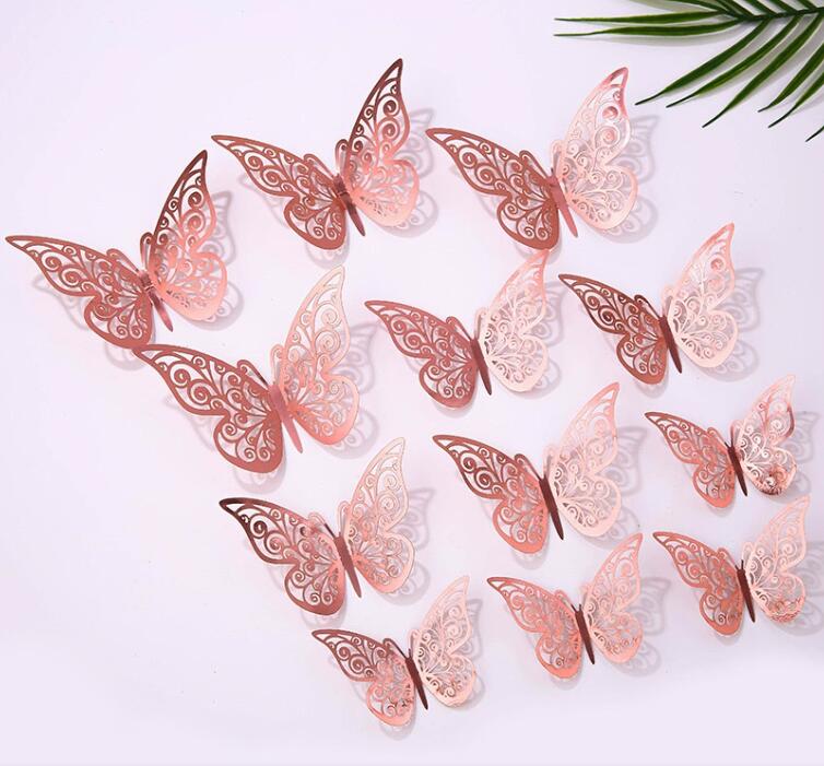 

12pcs/Set 3D Hollow Butterfly Wall Stickers Bedroom Living Room Stickers for Wedding Party Decoration 3D Fridge Decals Wallpaper