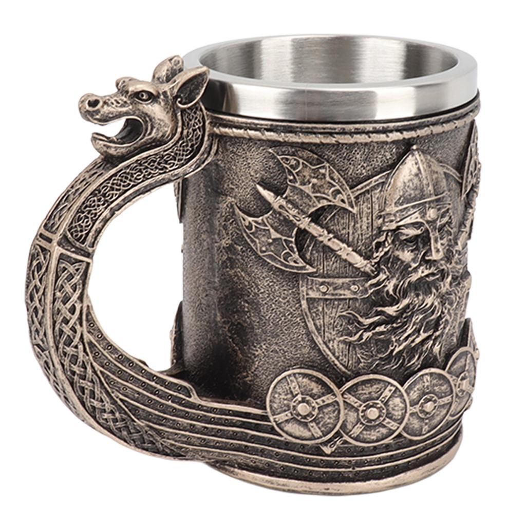 Viking Beer Mug Vintage Large Capacity Stainless Steel Liner Mug Resin Process Ornaments for Beer