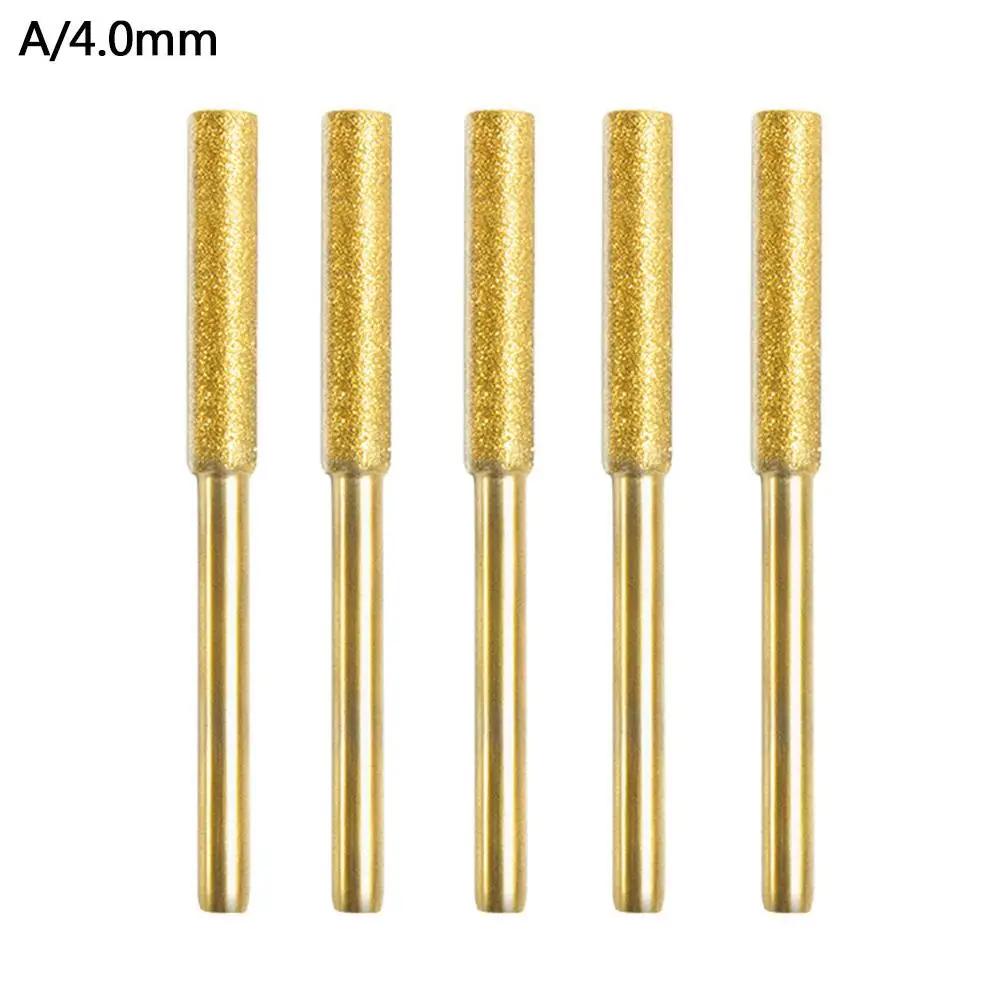 5Pcs Diamond Coated Cylindrical Burr Grind Bit Sharpening Saw Chains 4.0/4.8/5.5mm Emery Grinding Head For Chainsaw Sharpen Y2D0