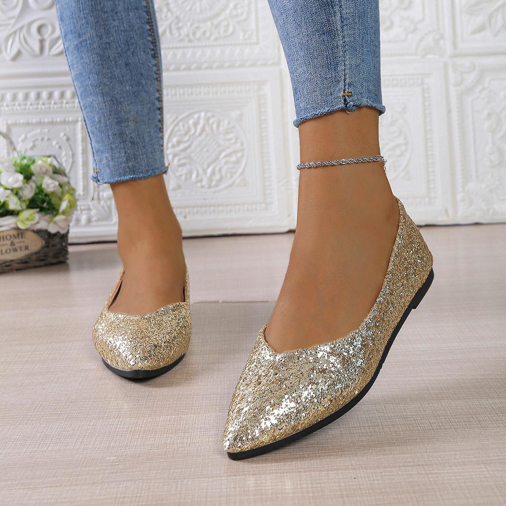 Stora storlekar Skor för Kvinnor 35-43 Vår Sommar 2026 Kvinnor Slip-on Paljetter Spetsig Tå Ballerinas Fest Kväll Zapatos De Mujer
