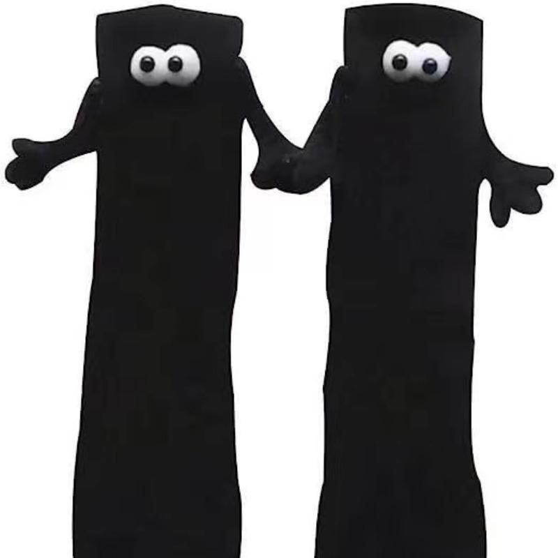 

1 пара носков для пар Ins, модные забавные креативные носки с магнитным притяжением, черные, белые, с мультяшными глазами, парные носки рука об руку 1 Pair