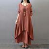 Women Fashion Autumn Casual Rayon Linen Long Sleeve Maxi Dress Kaftan