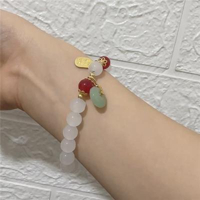 Handgefertigtes Glück Reichtum Elastisches Perlenarmband Imitation Jade Ping An Schnalle Glücksbringer Gebetsarmbänder Für Frauen Männer Geschenk
