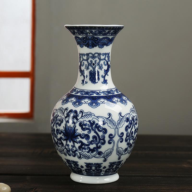 Mini Celadon Blue & White Porcelain Wall Vase: Small Hydroponic Flower Holder Ornament