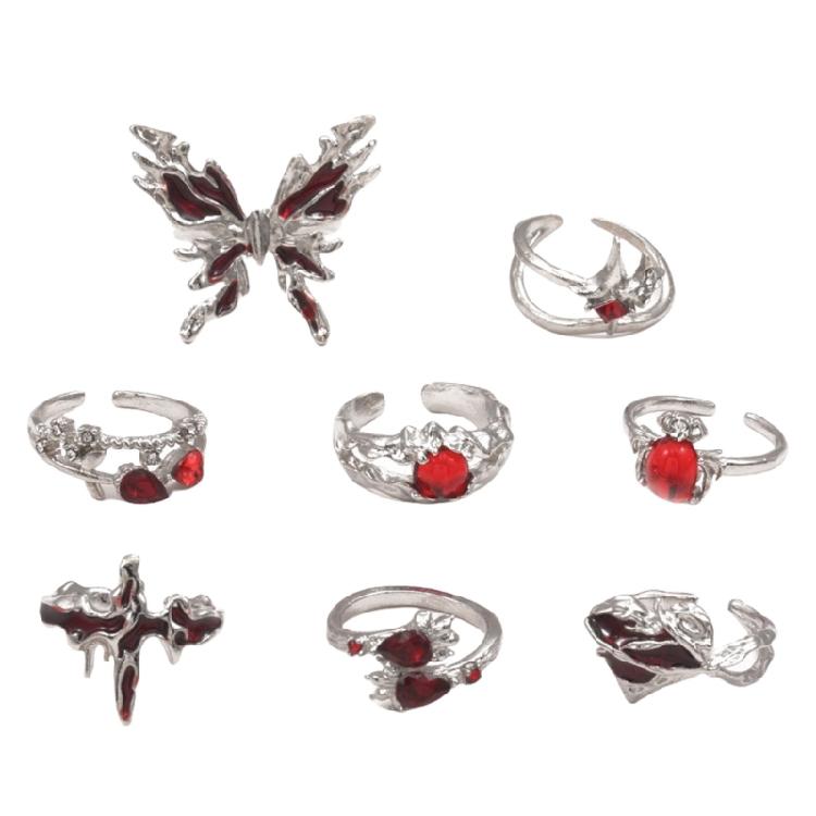 Fashionable Love Heart and Butterfly Crosses Rings Stylish Statement Fashion Pieces Sturdy Alloy Materials 8 Units 1