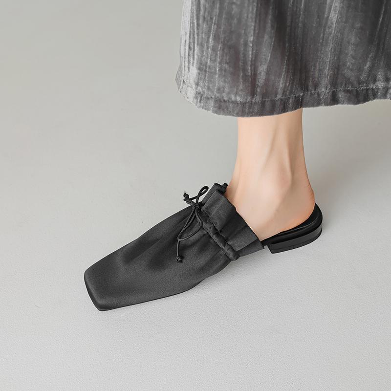 Fashion Retro Leather Covered Toe Slippers Women Low-heel Leisure Soft Leather Mules Female Shoes for Women 2025 Slides Women Sandals