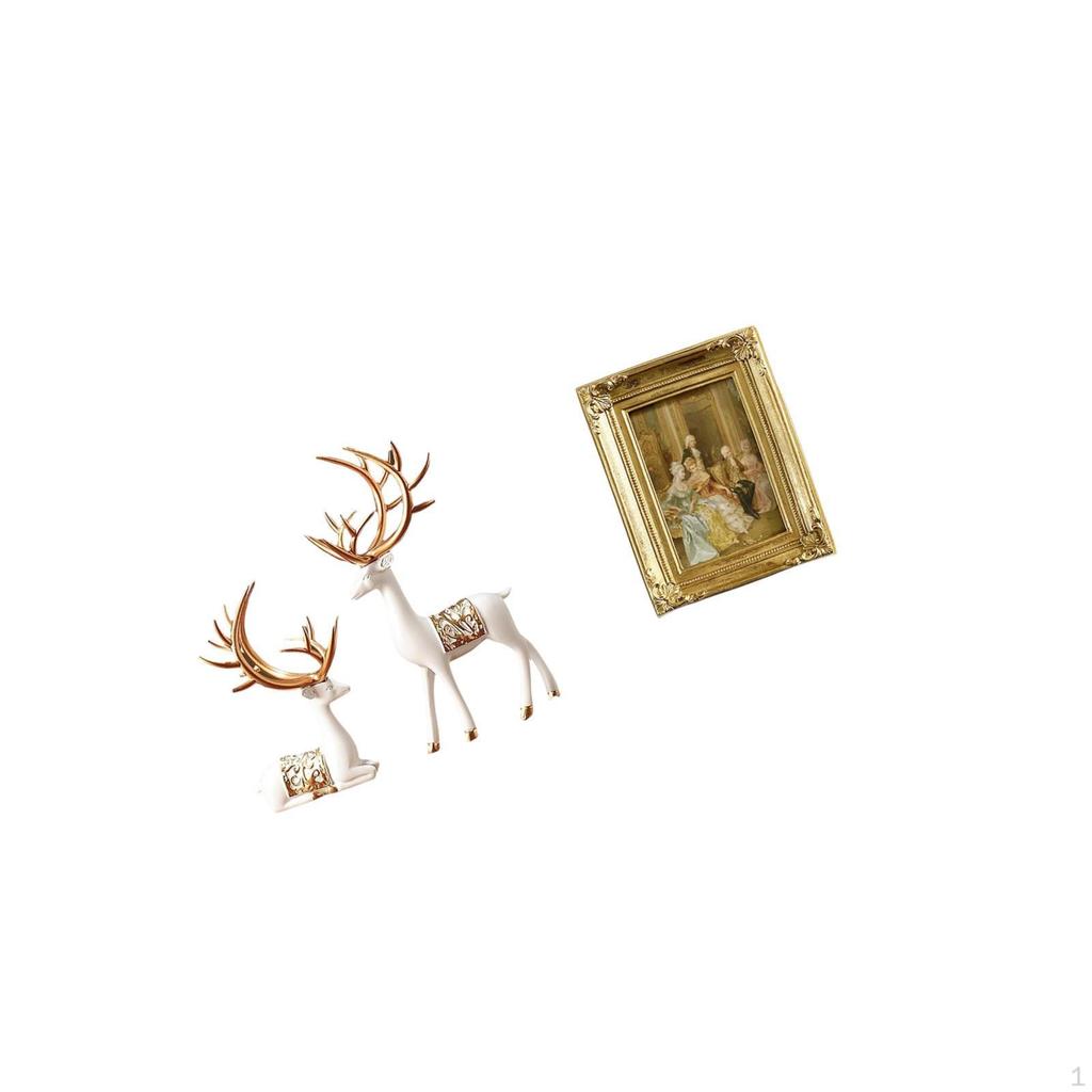 European Reindeer Sculpture Collectable Craft Deer Lover Resin Photo Frame Card Display Holder