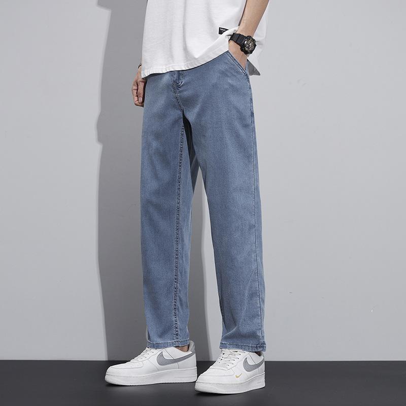 Nine-point Denim Tencel Soft Lyocell Jeans For Men Summer Thin Straight-leg Loose Light-colored Casual Nine-point Pants