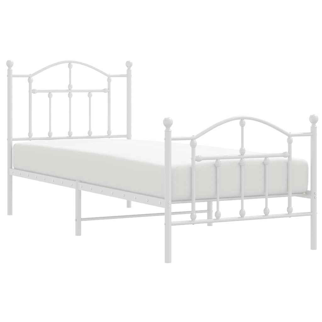 Metal Bed Frame with Headboard and Footboard White 90x200 cm