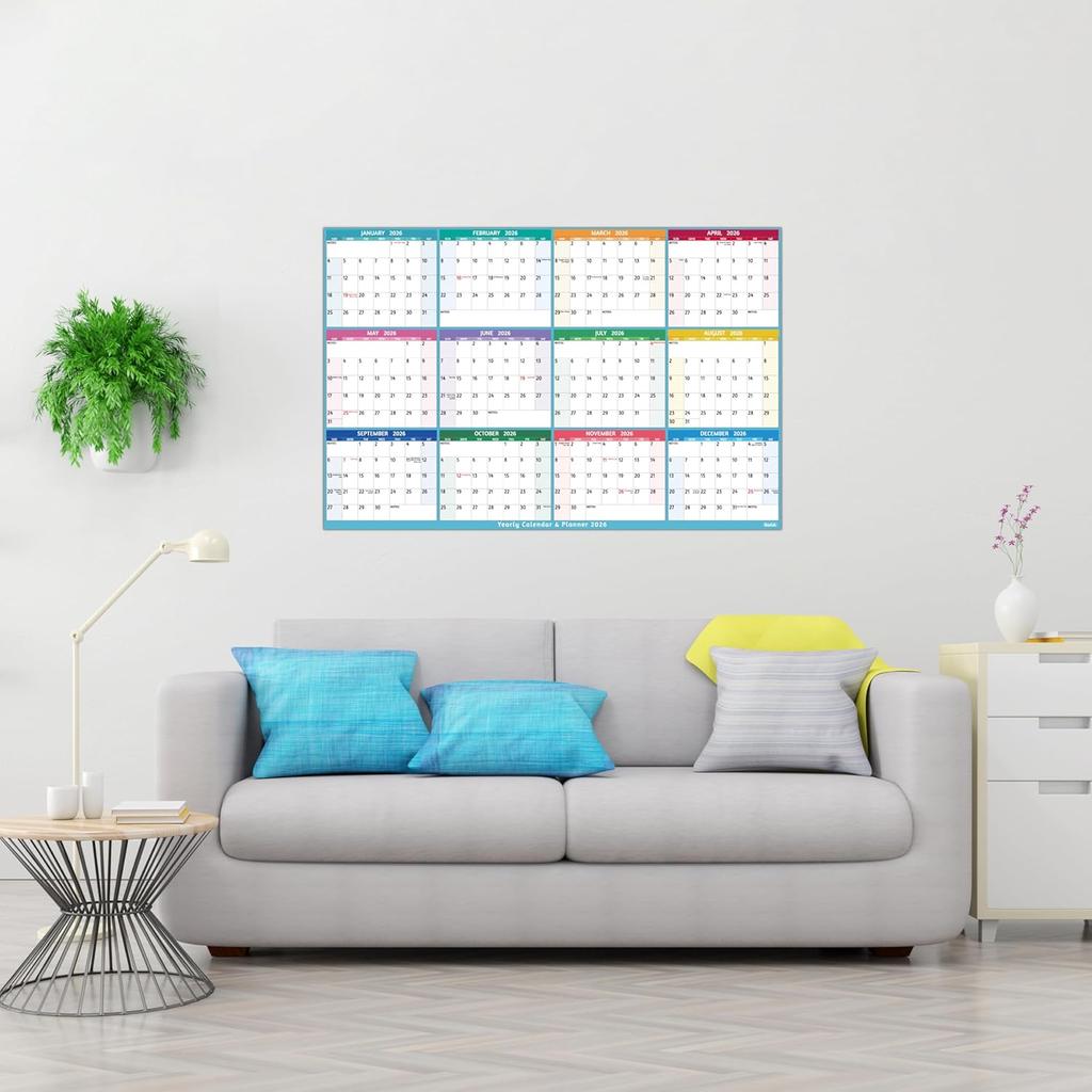 Yearly Wall Calendar 2026 - Large Yearly Calendar 2026, Jan 2026 - Dec 2026, 25.2" x 38.2" (Open), 2026 Calendar, Large Wall Calendar 2026, Full Year