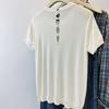 Shoulder milk blue ice silk knitted short-sleeved T-shirt for women, summer new design thin hollow top