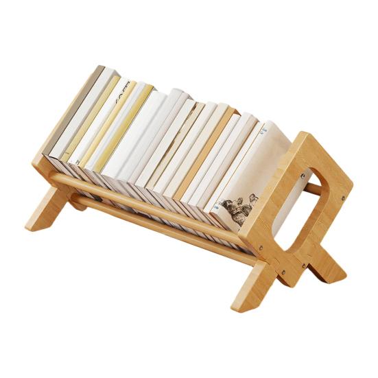 Yousheng Solid Wood Bookshelf, Desktop Book Rack with Triangular Support, Tilted Design Book Display Stand, Simple Book Storage Rack for Home Office