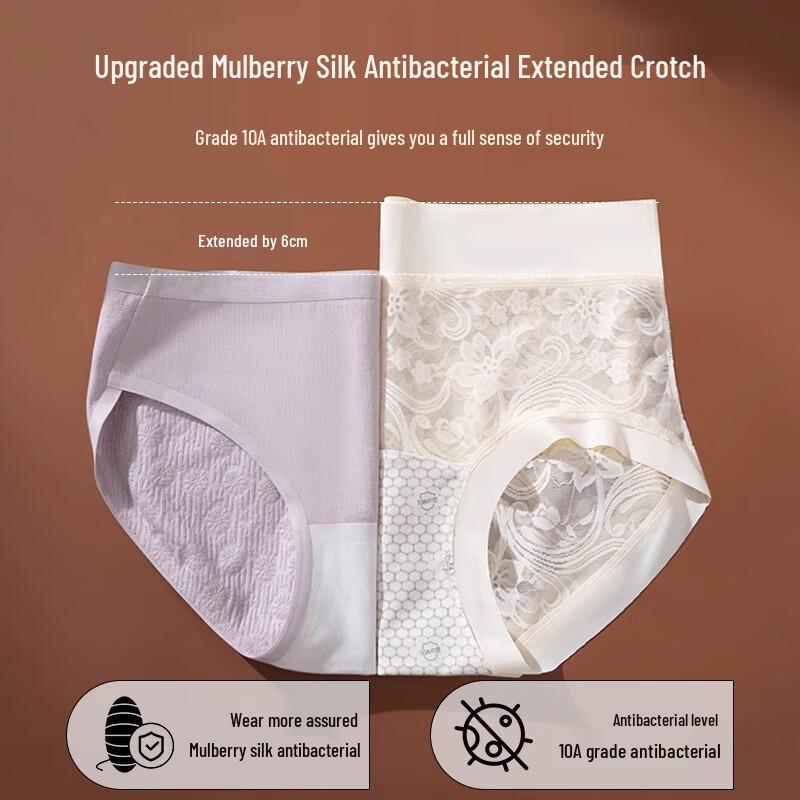 Maoren Women's Sexy Lace Seamless Silk Crotch Briefs 3-Pack