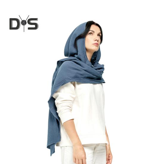 

Мужской шарф-шаль, легкий однотонный длинный шарф, шаль в стиле ретро из хлопка и льна, повязка на шею для улицы, аксессуар для одежды синий