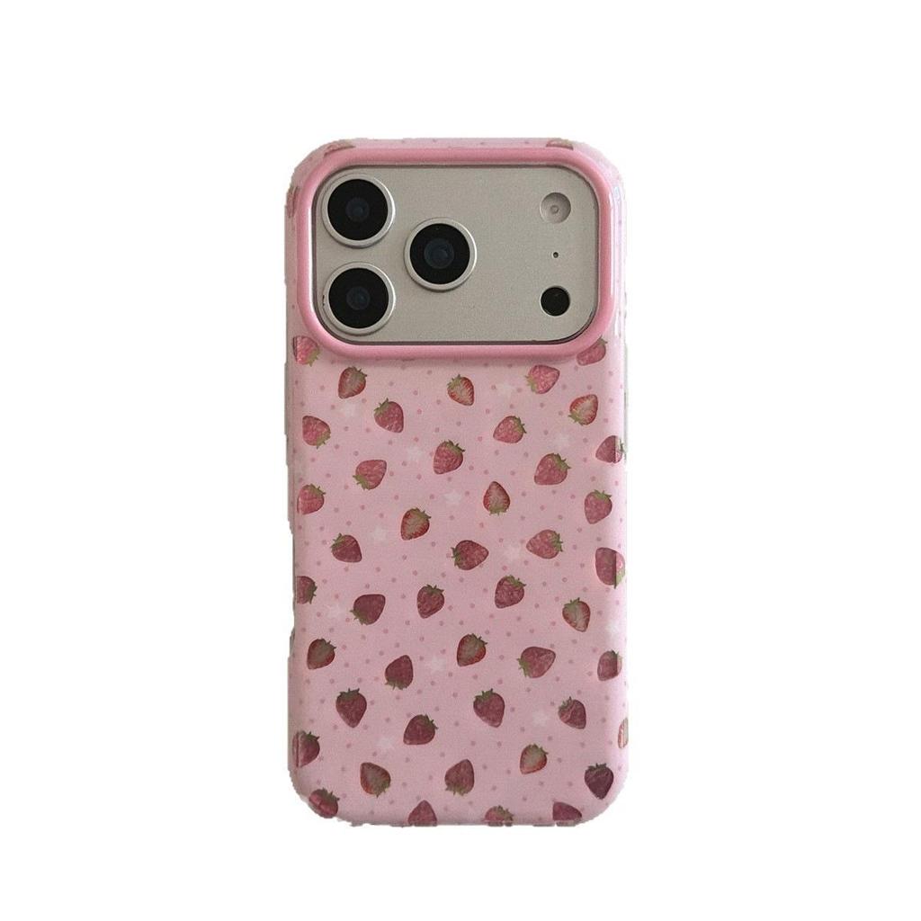 Vintage Strawberry iPhone 14/13 Case, Round Edge Design, Anti-Fall Protection for Apple 17/16/15 Pro Max