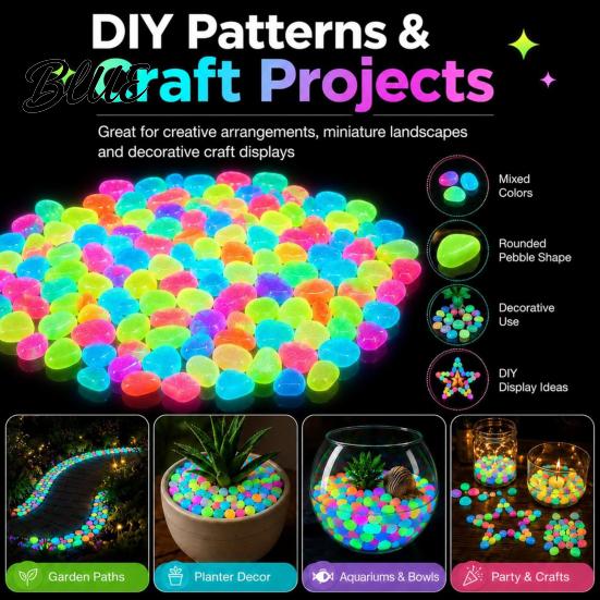 Fade Resistant Glow Rocks 1.5cm Luminous Stones in The Dark Garden Pebbles Outdoor Glowing Rocks Stones Decorative Pebbles for Pathway Patio