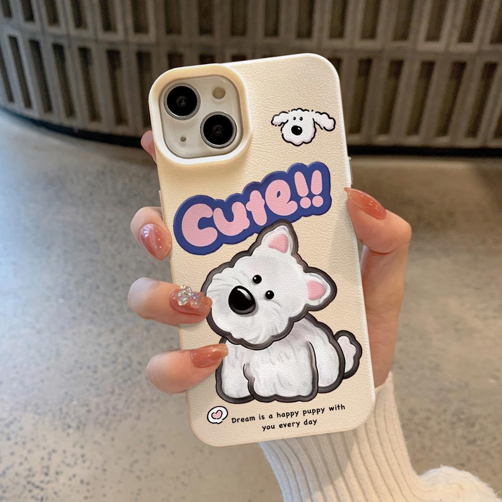 Skin Pattern Cartoon Tilting Dog for Apple 16 Promax Mobile Phone Case for IPhone 15 All-inclusive 14/13 Couple