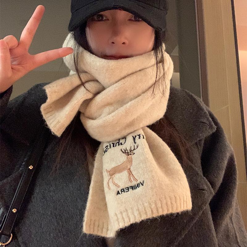 Christmas gift deer cashmere scarf women's winter new atmosphere warm thickened cold and windproof scarf