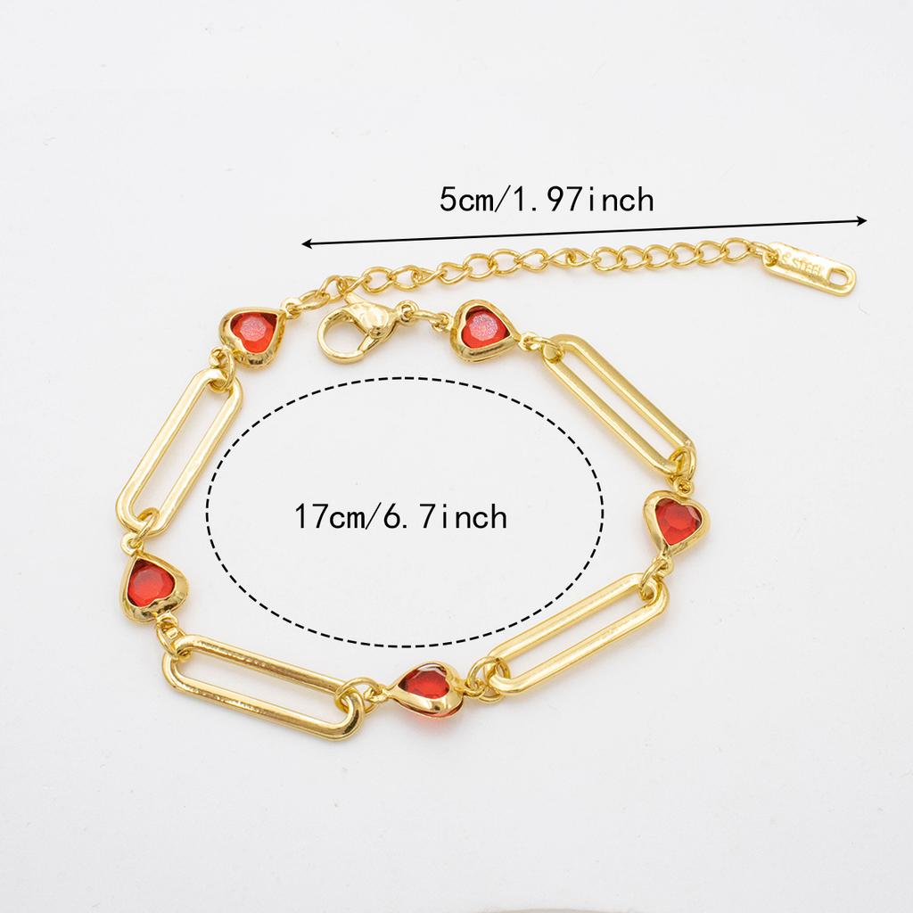 Crystal Heart Bracelet Adjustable Gold Color Stainless Steel Metal Chain Bracelet for Women Men Casual Party Jewelry for Girl