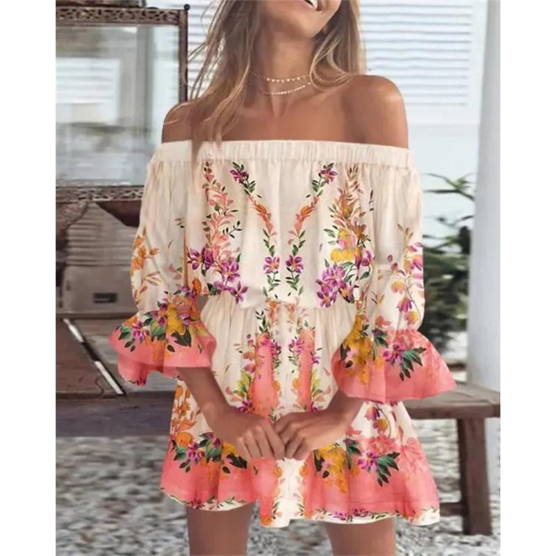 Robe imprimée sexy à la mode à une épaule Vêtements pour femmes