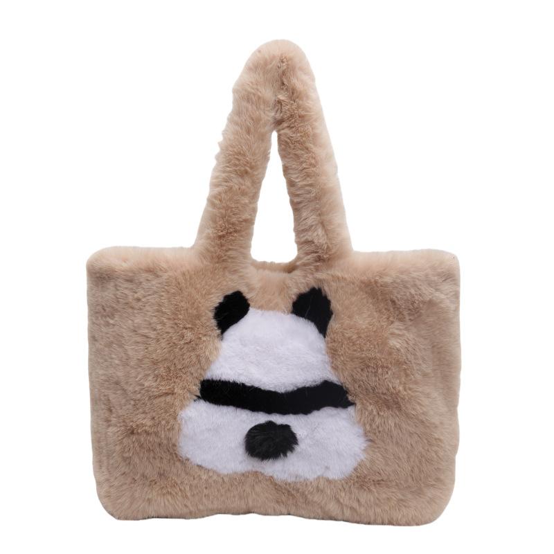 Hairy panda big bag female new fashion college student class bag autumn and winter versatile underarm tote bag