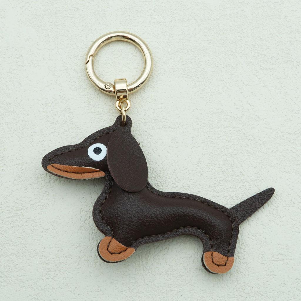 In-Stock Dachshund Cartoon Pendant Leather Dog Bag Charm Phone Case Accessory Creative Car Charm