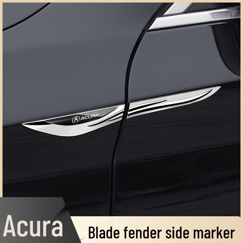 Compatible with Acura CDX/RDX/TLX/SUV-X Fender Blade Metal Car Body Exterior Stainless Steel Sticker Blade Sticker Silver & Black, Waterproof