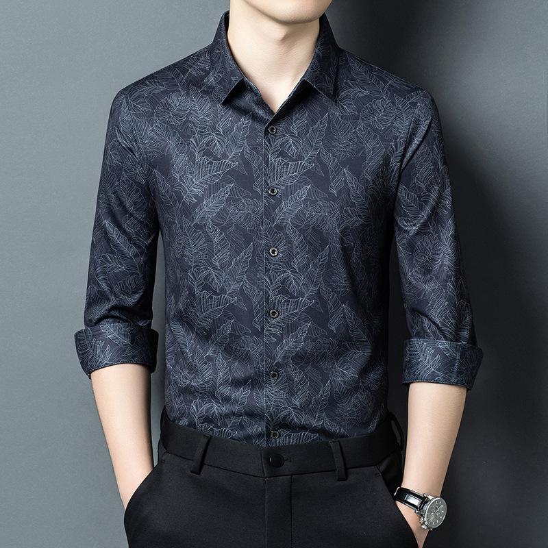Men's Long Sleeve Printed Shirt Business Casual Fashion