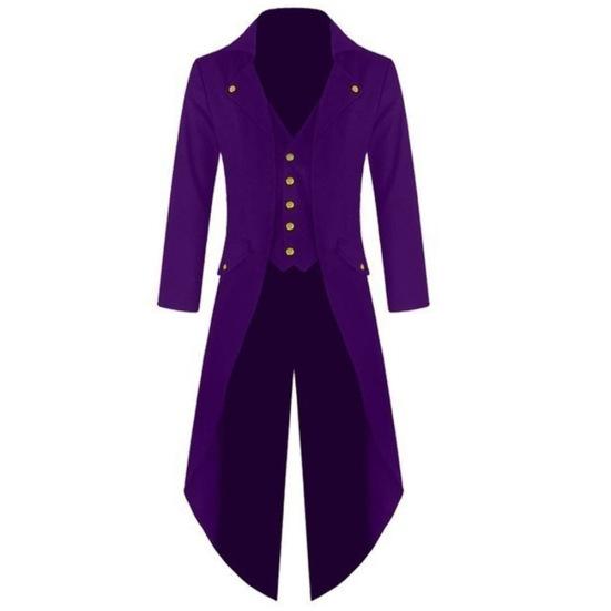 Men Solid Color Retro Gothic Button Tailcoat Tuxedo Party Halloween Costume