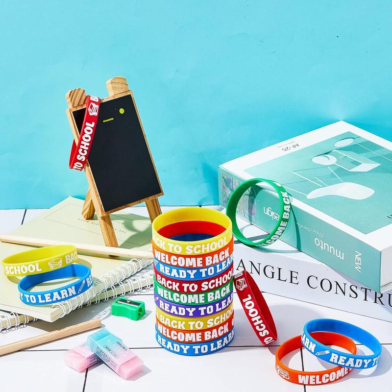 6pcs Welcome Back To School Bracelets Silicone Wristbands Rubber First Day Of School Favors Rewards Gifts Party Decoration