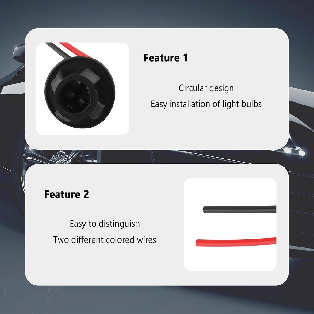 Carleef 6PCS 194 Bulb Socket with Extension Wiring Harness,T10 Socket for 158 161 168 175 W5W 194 Bulb,Universal Tail Light Socket Car Accessories