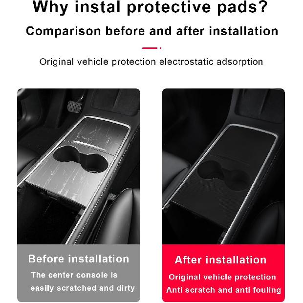 Center Console Silicone Wrap Kit With Cup Holder For Tesla Model 3 - / Model Y -2024 (Black)