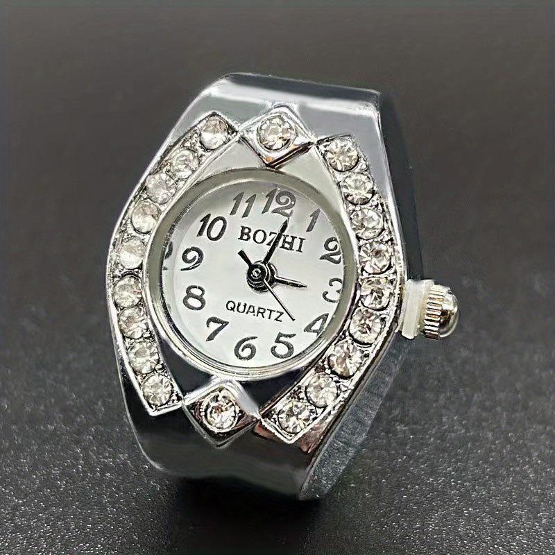Mini Ring Watch Quartz Finger Watch Men s and Women s Ring Watch Three Eyes Diamond Finger Watch Fashion Trend серебряный